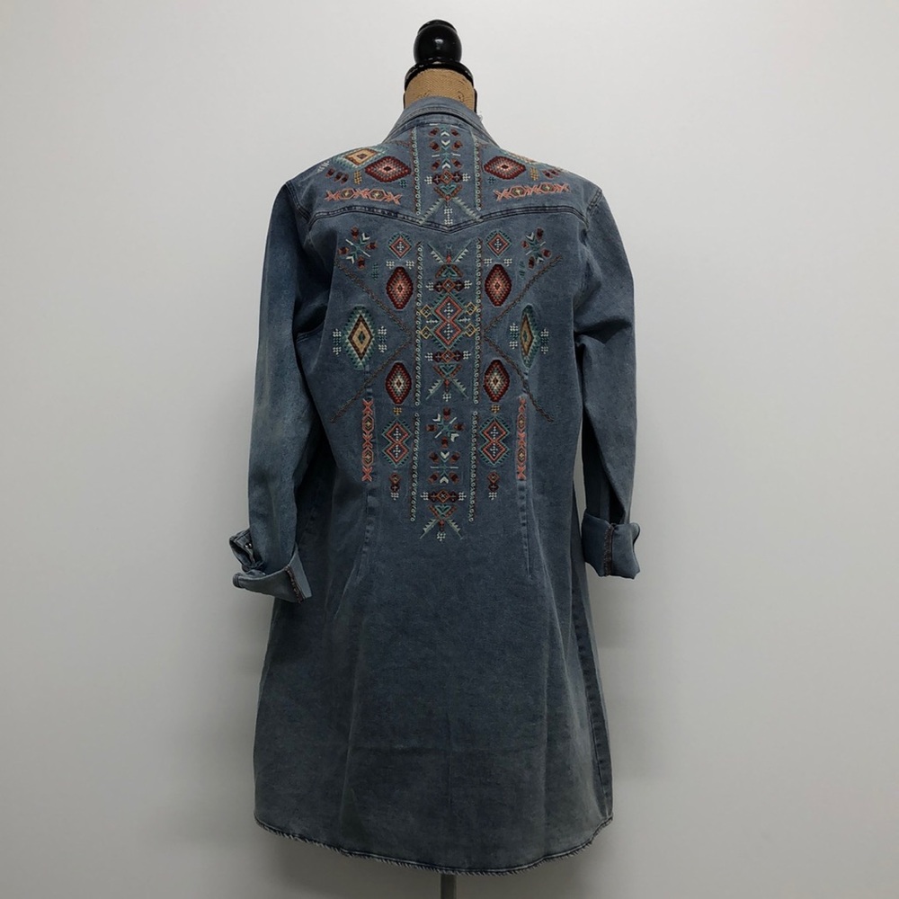 Rockin C Western Wear Embroidered Long Jean Jacket Duster